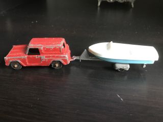 Vintage Tootsietoy Red Panel Truck With Chris Craft Caprie Boat And Trailer
