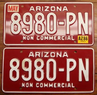 Pair 1986 Arizona Vintage Pick - Up Truck License Plates 8980 Pn Mvd Ok