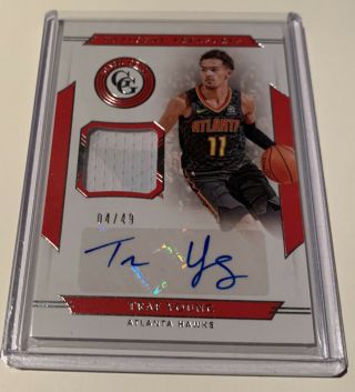 2019 - 20 National Treasures Trae Young 4/49 Game Gear Patch Auto Hawks