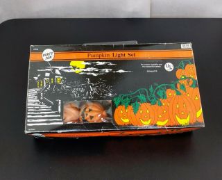 Vtg Halloween Blow Mold Pumpkin Light Set String Of 10 Jack O Lantern Decor