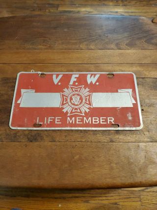 Vintage License Plate Metal Vfw Life Member Veteran Foreign Wars Usa