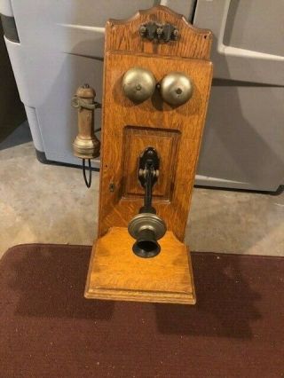 Antique Wall Telephone Stromberg Carlson Oak Wood Box Hand Crank Ringer 1900 