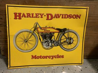 Antique Harley Motorcycle 14 " X 11 " Tin Metal Yellow Board Track Sign