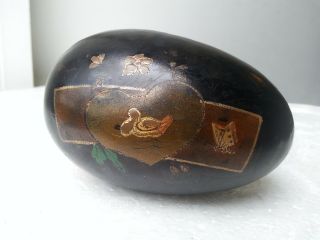 Antique 19 Century Japanese Papier Mache Black Lacquered Snuff Box Pill Box Egg