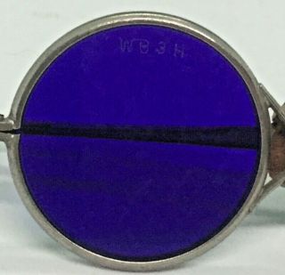 Antique welding/eclipse glasses cobalt blue glass with leather nose pad. 2