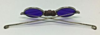 Antique welding/eclipse glasses cobalt blue glass with leather nose pad. 3