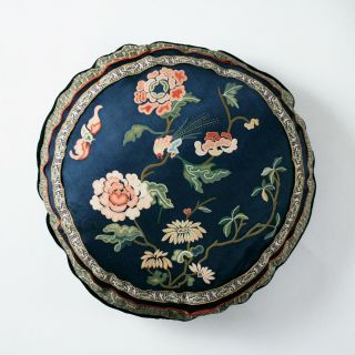Antique Chinese Silk Embroidered Roundel Forbidden Stitch Bats Qing Dynasty Fine