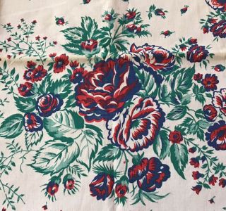 Colorful Vintage 50’s Kitchen Table Cloth Red,  Blue,  Green Floral Crisp Colors 3