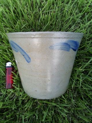 Stoneware Gray Blue Flower Pot Crock Pottery Rare Antique 7 " 8.  5