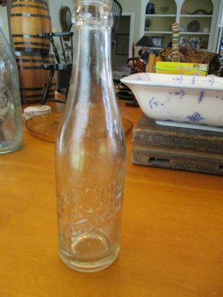 Vintage Clear Glass Dr.  Pepper Bottle 6 1/2 Oz From 3 Rivers Glass