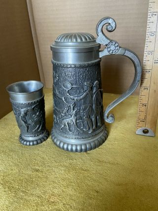 Vintage German Pewter Beer Mug With Matching Pewter Tumbler