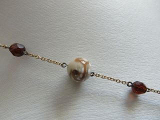 Vintage 1950s Murano glass bead & gold tone chain necklace Long Brown Beige 3