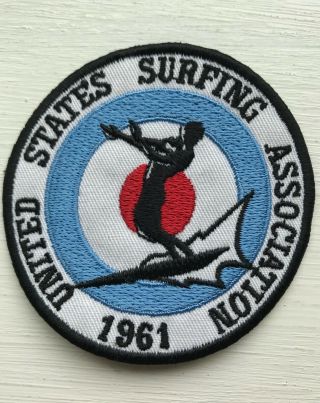 Vintage " 1961 U.  S.  Surfing Association.  " Embroidered Patch - 2 1/2 " Surf Board