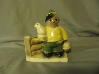 Vintage Shawnee Pottery Boy With Chicken Planter 645 Multi - Color 6 "