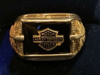 Men’s Harley Davidson Sterling Silver And Black Hills Gold Bar And Shield Ring