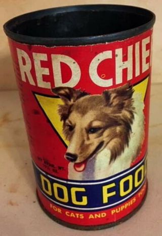 Vintage - Old Red Chief Dog Food Can,  For Cats And Puppies Too.