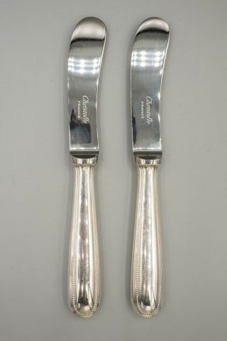 Christofle France Perles Silverplate Butter Knife Spreader Pair,  6 1/2 " Set Of 2