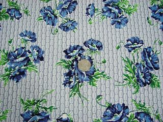 Vtg Cotton Full Feedsack Blue Floral Bouquets Gray Ovals - 37 X 39
