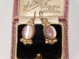 Vintage,  Sterling 925 Silver Pink Tigers Eye Gemstone Hook Earrings
