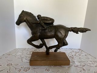 Antique Vintage Spelter Running Race Horse With Jockey Sculpture Statue Figure