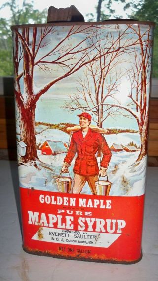 Vintage Maple Syrup Tin Can 1 Gallon Coudersport Pa Saulter