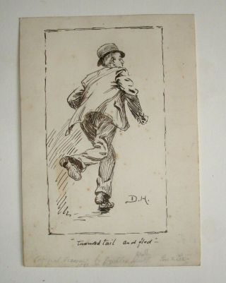 Vintage Ink Drawing Of A Man Running Dudley Heath