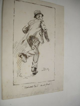 VINTAGE ink drawing of a man running DUDLEY HEATH 2
