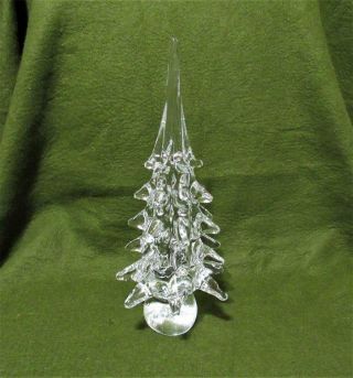 Vintage Solid Clear Crystal Glass Christmas Tree 11 " Tall Decoration