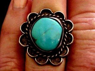 Vintage Large Navajo Natural Turquoise And Sterling Silver 4o Yr Ring - Az Estate
