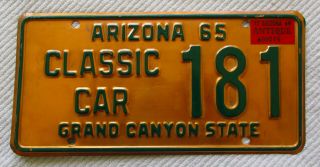 1965 Arizona Classic Car Copper License Plate 181,  W/ 1969 Year Sticker