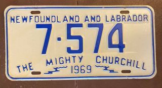 Newfoundland 1969 The Mighty Churchill License Plate 7 - 574