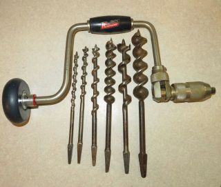 Vintage Stanley Handyman No.  H1253a Ratcheting Brace Drill & 6 Auger Bits