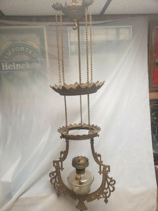 Antique Hanging Oil Lamp B&h Bradley And Hubbard With Star Kerosene Oil Holder