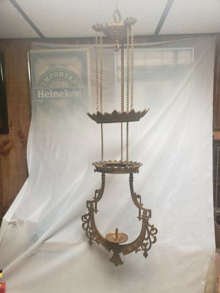 Antique Hanging Oil Lamp B&H Bradley and Hubbard with Star kerosene oil holder 2