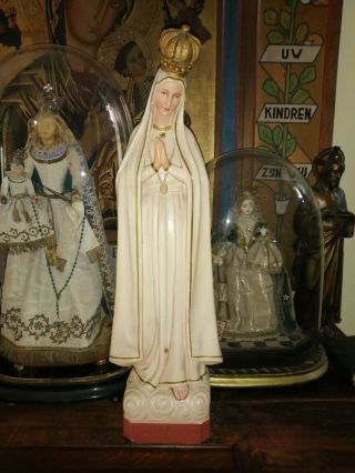 Big Antique Vintage Plaster Our Lady Of Fatima Virgin Mary Home Altar Statue
