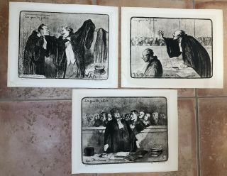 Three Antique Signed Honore Daumier Lithographs Les Gens De Justice