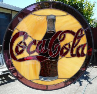 Vintage Hand Crafted Coca - Cola Stained Glass Sun Catcher