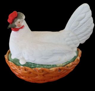 Antique Staffordshire Bisque Hen On Nest 8” -