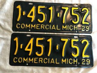 1929 Michigan License Plates Commercial Pair,  Vintage