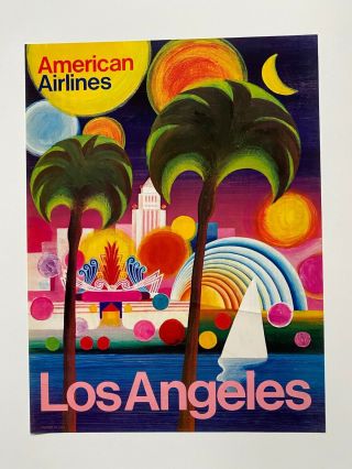 Vintage 1970s Los Angeles American Airlines Travel Poster