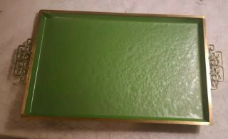 Vintage Moire Glaze Kyes Hand Made Rectangular Lime Serving Tray Pasadena Ca 15 "