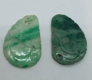 2 Antique Chinese Carved Green Jade Wing Pendants