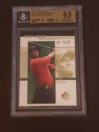 Tiger Woods 2001 Upper Deck Sp Authentic Preview Rookie Rc Bgs 9.  5 Gem