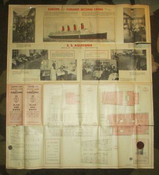 VTG 1931 Cunard Line SS Aquitania Deck Plans Poster Brochure Folder Rates Photos 2