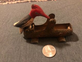 Vintage Metal Woodpecker Tooth Pick Holder And Picker Paint
