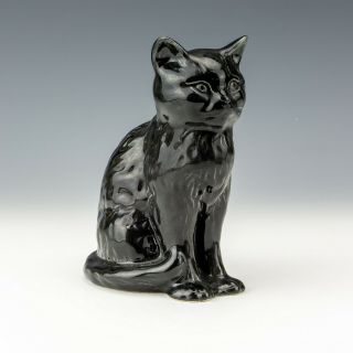 Vintage Sylvac Pottery - Black Glazed Seated Cat Figure - Lovely
