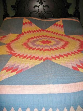 Antique Vintage Lone Star Patchwork Multi Color Quilt Quilts Cotton Handmade