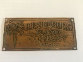 Vintage J.  P.  Seeburg Piano Company Copper Name Plate