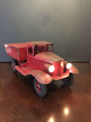 Girard Antique Pressed Steel Tin Toy Dump Truck With Electric Headlamps