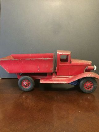 Girard Antique Pressed Steel Tin Toy Dump truck with electric headlamps 3